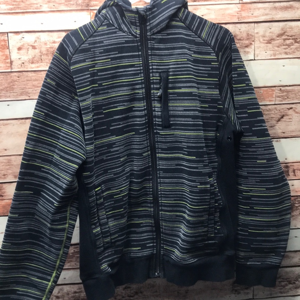 lululemon athletica Black & Gray Striped Full-Zip Hoodie with Lime Highlights